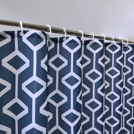 Trimming Shop Shower Curtain Polyester Fabric Bathroom Curtain With 12 Curtain Hook Waterproof Bath Curtain 180 x 200cm Long Shower Curtain Liner, Geometric Navy Blue & Teal