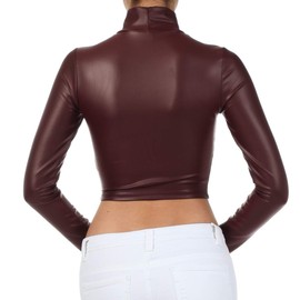Sakkas 687121 Matte Liquid Mock Neck Turtleneck Long Sleeve Crop Top - Made in USA - Burgandy - M