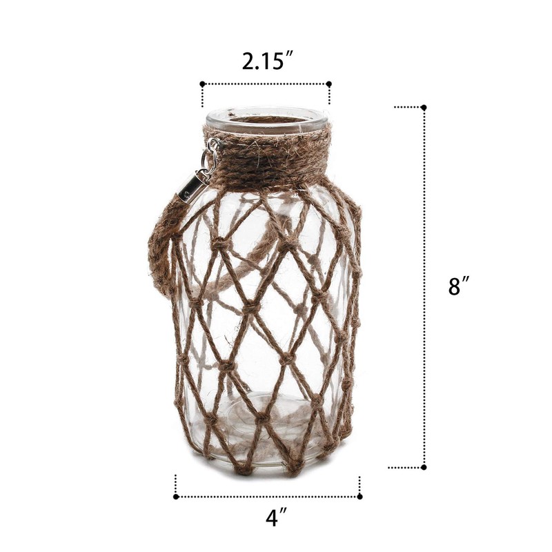 Funsoba Rustic Hanging Mason Nautical Jar Rope Net Dry Flower