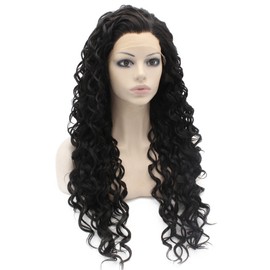 MX angel Long Curly Lace Front Synthetic Hair Black Celebrity Natural Stylish Wig