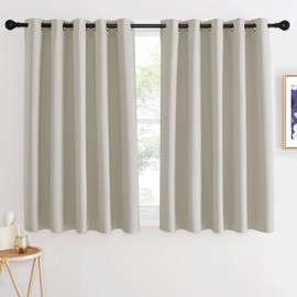 NICETOWN Short Cafe Curtain 54 inch Length, Window Treatment Thermal Insulated Grommet Room Darkening Sound Reducing for Bedroom/Nursery, Natural, 1 Panel, W66 x L54