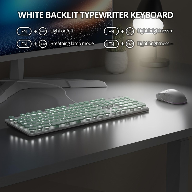 iRoboosta Quiet Keyboard Wired Membrane Keyboard Green, Full Size 104