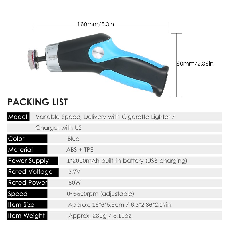 60W Mini Polishing Machine with USB Charging Cable 8500RPM Variable