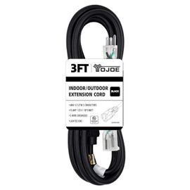 YOJOE 3 Foot Black Extension Cord, Lighted Outdoor 12/3 Cord, 12 Gauge 3 Prong SJTW Heavy Duty Extension Cable with 3 Prong Grounded Plug for Safety, UL Listed