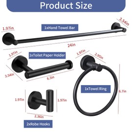 YIHAOSSING 5 Pieces Matte Black Bathroom Hardware Set,24" Stainless Steel Wall Mounted Bath Towel Bar Set,Including Towel Bar,Toilet Paper Holder,Towel Ring,Towel Hooks for Bathroom