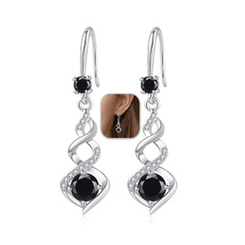 Black Earring Silver Earrings for Women, Hypoallergenic Earring Sterling Silver Dangle Drop Dangly Earrings for Women, Womens Jewellery Christmas Birthday Gifts Birthstone Gifts for Mum Girls