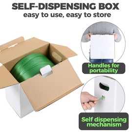 Heavy Duty Packaging Strapping Banding Roll - Green Polyester PET Industrial-Grade, 1000' x 5/8" x 0.035" Pallet Strap Coil - 1400 lbs Break Strength, Rust-Resistant with Self Dispensing Box Kit