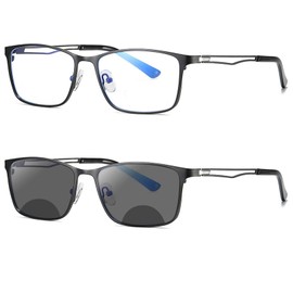 mincl Transition Photochromic Bifocal Reading Glasses for Mens,Square Clear UV Protection Sunglasses Readers 0~+4.00 (black, 0 x)