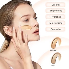 O'CHEAL CC Cream with SPF 50+, Hydrating Color Correcting Cream Full Coverage Lightweight Powder Foundation, Waterproof Long Lasting Pre-makeup Primer Facial Concealer Refine Skin Texture (Natural)