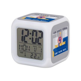 Fabulous Grey Illuminated Cube Alarm Clock - The Real Heroes - Workmaker Industry - 7.8 x 7.8 x 7.8 cm - Retro Lighting Multicolour LED