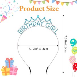 Exacoo Birthday Girl Crown Headband,Rhinestone Birthday Tiara for Little Girls Princess Crown Hair Accessories Tiaras for Kids(blue)