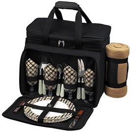 Picnic at Ascot Equipped Insulated Picnic Cooler With Blanket, Black With London Plaid