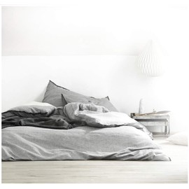 Eikei Washed Cotton Chambray Duvet Cover Solid Color Casual Modern Style Bedding Set Relaxed Soft Feel Natural Wrinkled Look (Queen, Grey)