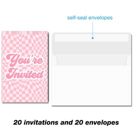 Soiceu Retro Groovy Girl Birthday Invitations Hippie Disco Let's Party Birthday Invites with Envelopes Set of 20