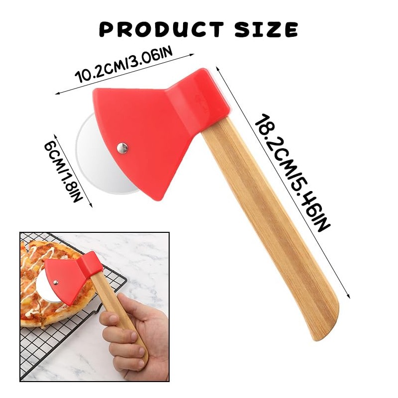 Pizza cutter in axe design, stainless steel and rust-proof, with