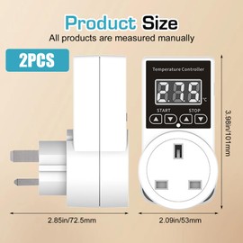 2 PCS Digital Temperature Controller,Thermostat Outlet Socket with waterproof head 230V Thermostat Socket Outlet Lcd Screen Heating Cooling Temperature Switch for Greenhouse Farm Aquarium Reptile