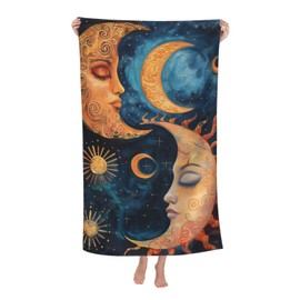 VANZEV Sun and Moon Beach Towel Celestial Art Sand-Free Microfiber Bath Towel Ultra Soft Quick Dry Pool Towel Absorbent Towel Lightweight Towel Gifts for Outdoor Bathroom Swimming Decor 31inx51in