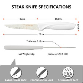 LIN ZHI REN Steak Knives,Serrated Steak knife,High-Carbon Stainless Steel,Ergonomic Handles,For Restaurant Kitchen Tableware Camping,Dishwasher Safe (16 Pcs - White)