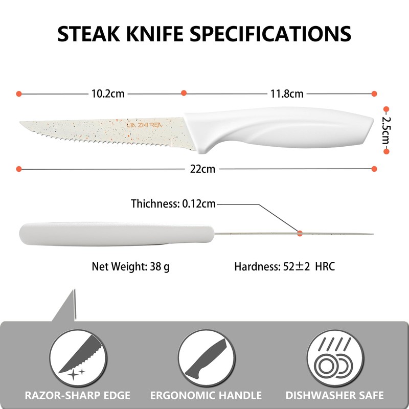 LIN ZHI REN Steak Knives,Serrated Steak knife,High-Carbon Stainless Steel,Ergonomic Handles,For