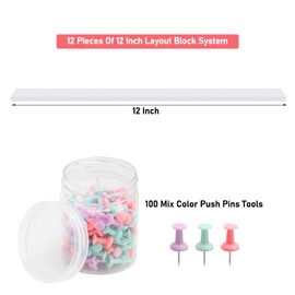 HUIKANGSHENG 12 Pcs 12 Inch Silicone Layout Block System for Stained Glass with 100 Mix Color Push Pins Tools, Free to Bend, Stained Glass Tools for You to Fixed Glass