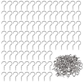 OUOQI Screw Hooks, Ceiling Hooks, Cup Hooks, Pack of 200, Nickel-Plated Cup Hooks, 1/2 Inch Screw Hooks, Silver Metal Ceiling Hooks, Hook Holder for Hanging Home, Office and Workplace