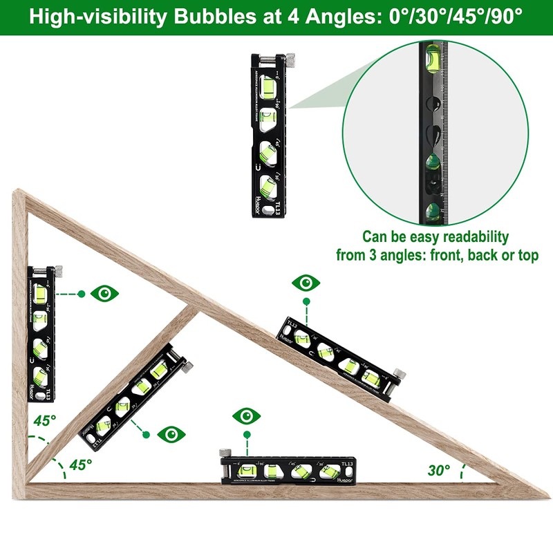 Huepar Magnetic Torpedo Level, Conduit Level with 4 Vials, 6.2