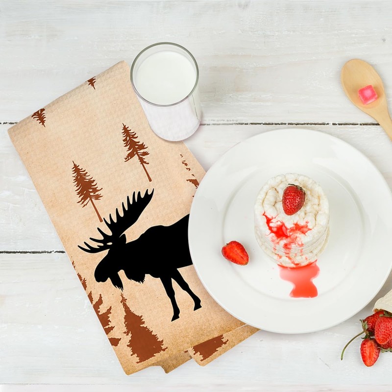 3PCS Wild Animal Deer Moose Bear Forest Camping Kitchen Towel