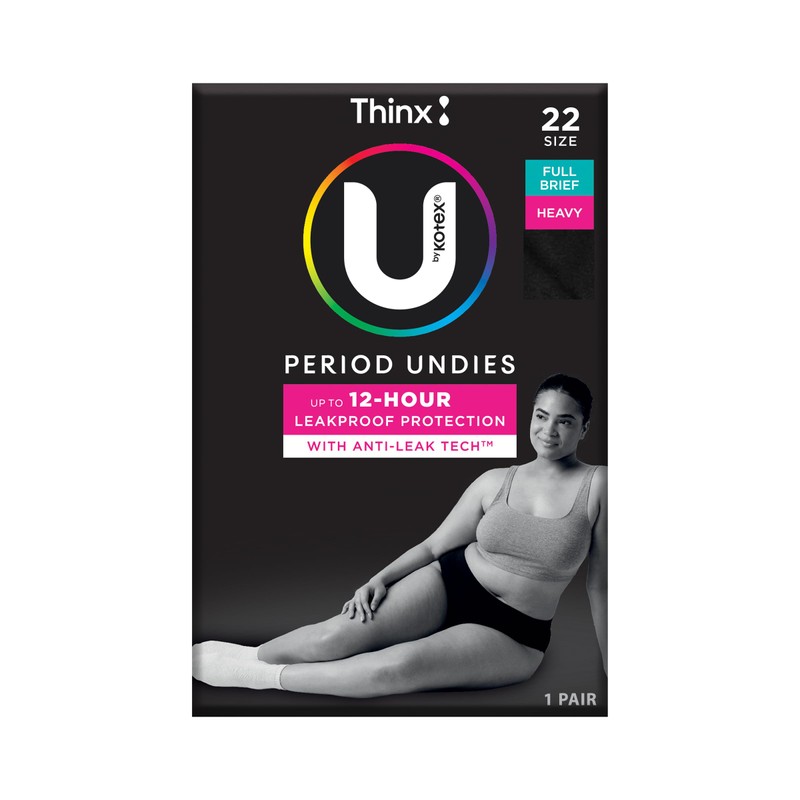U by Kotex Thinx Period Undies Black Briefs Size 22