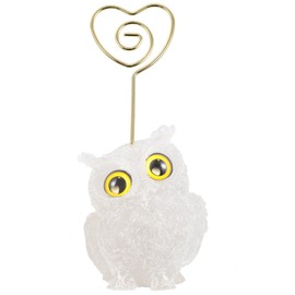 Sportmusies Resin Crystal Owl Table Card Holder, Gold Heart-Shaped Clip Picture Number Memo Stand for Wedding Birthday Party, Rock Crystal