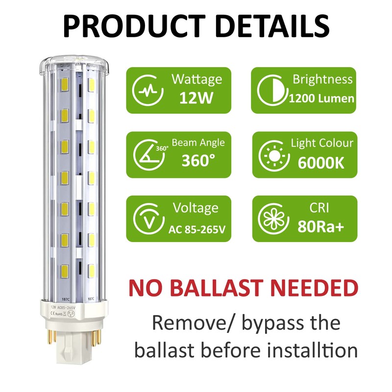 Bonlux 12W GX24Q/G24Q 4-pin Base LED Light Bulb, GX24 LED