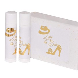 30 Retro Wedding Gold Foil Lip Balm Labels, Metallic Chapstick Labels