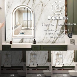 THEKLA Arched Bathroom Vanity Mirror with Lights 20 x 30 Inch Arch LED Bathroom Mirror for Bathroom Hotel Wall Mounted Arch Lighted Mirror Anti Fog Dimmable 3 Color Bathroom Arch Smart Light up Mirror