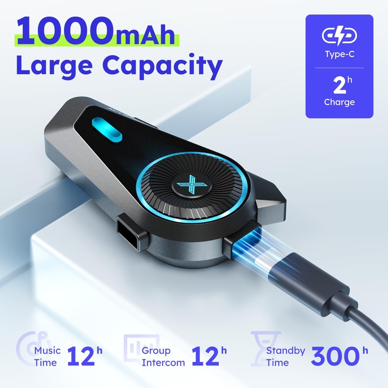 MAXRUNON D10 Bluetooth Headset for Motorcycle, Smart Voice Control, 4-Rider