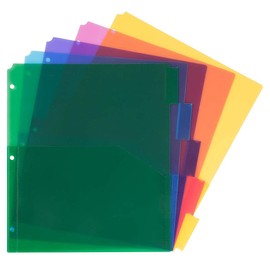 JAM PAPER Plastic Index 5-Tab Dividers with Double Pockets - 247.6 x 292.1 mm (9 3/4" x 11 1/2") - Multicolor - 5/Pack