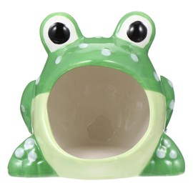 ULTECHNOVO Hamster Hideout Ceramic, Frog Shape Hamster House and Habitats Cool Bed Ceramic Cage Accessories Ideal for All Season Dwarf Hamster Gerbil Mice (Frog)