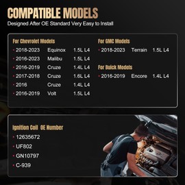 SYKRSS Set of 4 UF802 Ignition Coil Pack Compatible with Chevy Equinox Malibu Cruze Volt 1.4 1.5 1.6L L4 Terrain Encore 1.4L L4 Replaces 12635672 GN10797