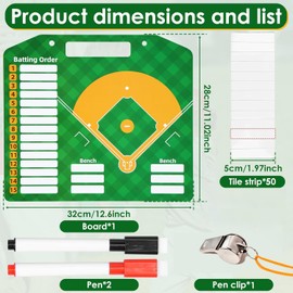Magnetic Board, Baseball Coaching, Double-Sided Baseball Clipboard for Coaches, Dry Erase Softball Lineup Board for Dugout, Baseball Clipboard Tactical Marker 50 Lineup Card