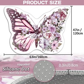 Lacut Butterfly Area Rugs, 63"x 47" Non-Slip Rug for Girls Bedroom, Pink Butterfly Carpet Floor Mat for Play Room Game Area Dorm Entryway Home Decor (Butterfly 1, 63" x 47")