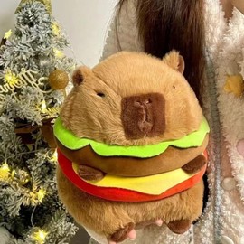champracer Capybara Cuddly Toy Hamburger Capybara Plush Toy Cute Capybara Stuffed Toy for Children Boys Girls Birthday Gifts (25 cm)