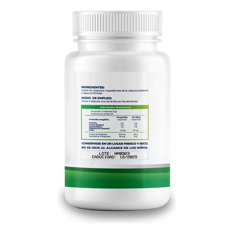 Citrato Magnesio 500mg 100 Cápsulas Sabor