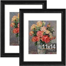 Vittanly 11x14 Picture Frames Set of 2, Ornate Vintage Photo Frame for Wall or Tabletop, Display 8x10 Pictures with Mat or 11x14 without Mat, Rustic Silver