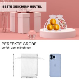 LEBEXY Organza Bags Gift Jewellery Bag [15 x 10 cm Pack of 100] | Small Organza Bags for Filling | Organza Bag Wedding Bag | Gift Bag Jewellery Sacks for Wedding Favours, White
