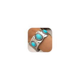 Silver Turquoise Bracelet for Women Natural Turquoise Carved Butterfly Bohemian Bracelets Dainty Butterfly Bracelet Retro Charm Gemstone Jewelry Gifts for Girls (Silver-2)