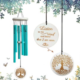 Hippolytusiart Tree of Life Wind Chimes for Loss of Loved One,33" Memorial Windchimes for Clearance,Sympathy Gift,Housewarming Gift,Listen to The Wind Chimes for Garden,Patio Decoration(Aquamarine)