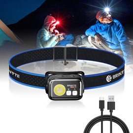 Brinyte HC01 Rechargeable Headlamp with White and Red Light, 1000 Lumens Ultra-Bright USB C Headlight, Lightweight and Waterproof for Outdoor Camping, Hiking, Running, and Cycling