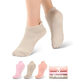Sanstrong 3 Pairs Pilates Grip Socks, Yoga Socks with Grip for Women Men, Non slip skid Socks for Barre Workout Hospital