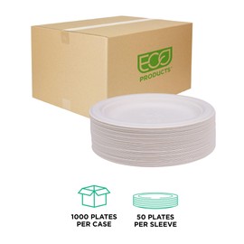 ECO PRODUCTS Compostable Vanguard 7" Paper Plates, Case of 1000, Disposable White Molded Fiber, Round, Tree-Free, Stronger Than Paper & Styrofoam, No-Added PFAS, ASTM Compliant, BPI-Certified