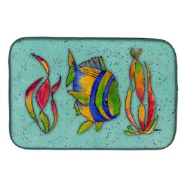 Caroline's Treasures 8569DDM Tropical Fish on Teal Dish Drying Mat Absorbent Dish Drying Mat Pad for Kitchen Counter Dish Drainer Mat for Countertop, 14 x 21", Multicolor