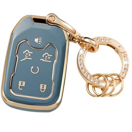 WSAuto Key Fob Cover Soft TPU Protection Car Key Case Shell with Fashion Gold Bling Keychain Compatible with 2015-2020 GMC Yukon/GMC Yukon XL, 2015-2020 Chevy Tahoe/Chevy Suburban blue