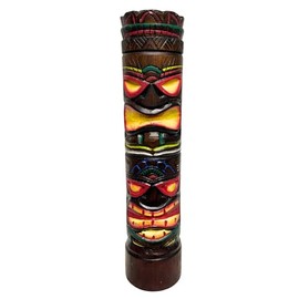 WorldBazzar Hand Carved Two Face Tiki Totem Pole Statue 28" Tall